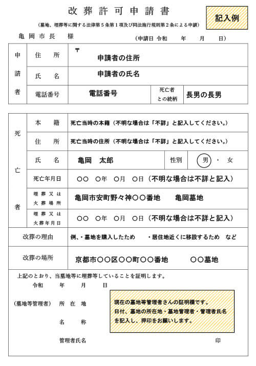 改葬許可申請書